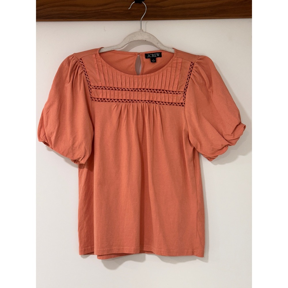 J.Crew Pintuck Ladder Stitch Puff Sleeve Top Women Small Coral Pink | Boho Core‎